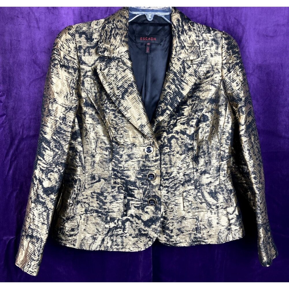 WOW 12 Escada Gold & Black Linen Silk Blend Cocktail Evening Jacket Marble Swirl